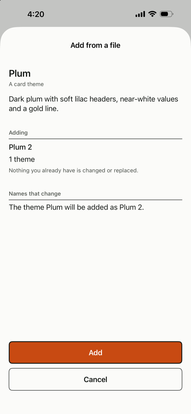 The preview of a file that would be added