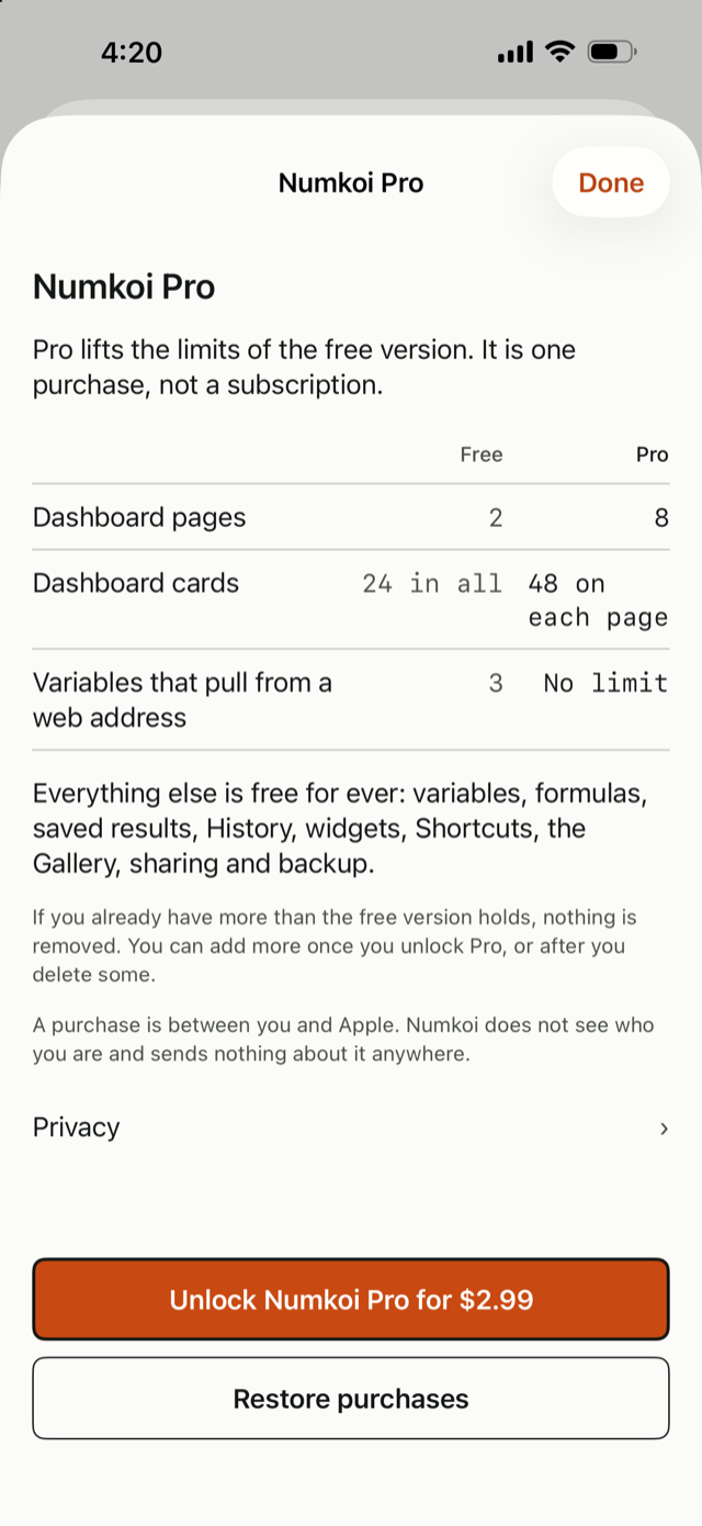 The Numkoi Pro sheet with what it lifts