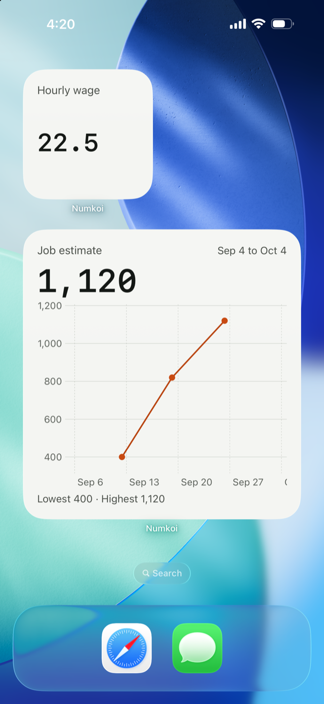A Dashboard card as a widget on the Home Screen